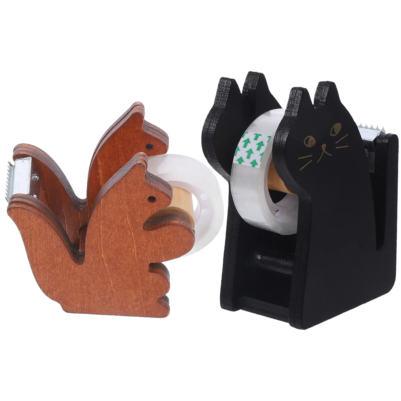 

Cute Cat Squirrel Tape Holder Wooden Tape Cutter Masking Tape Storage Organizer Desktop Duct Tape Roll Stand Office Desk