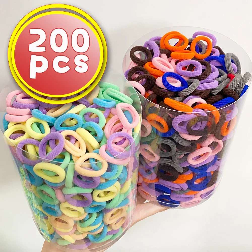 200PCS Kisded lányok Színes Nylon Alkalmazkodó m haja zenekarok Lófark Elfér kicsi haja Talpfa Radírgumi zenekarok scrunchie haja kiegészítők ajándékok