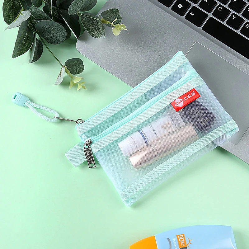 Small Mesh Double Layer Coin Bags Money Wallet Purse Portable Bus ID Credit Card Storage Bag Earphone Cable Line Organizer Pouch
