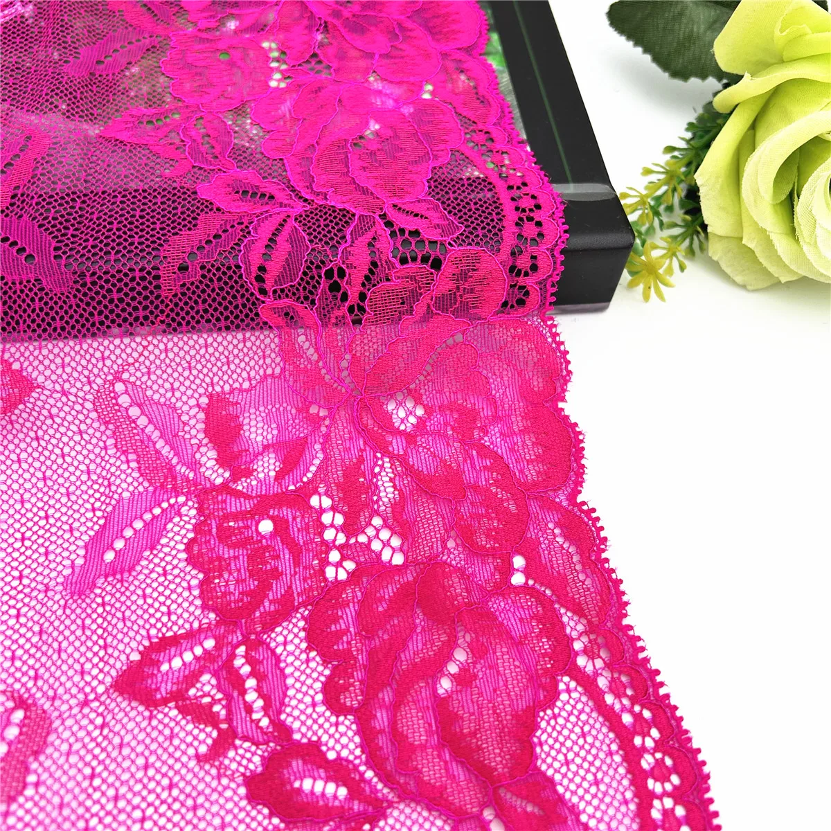 3y/lot Width 21.50cm Fuchsia Elastic Stretch Lace Trim Bright Pink Skirt Hem Underwear Sewing Craft DIY Apparel Fabrics Lace 2