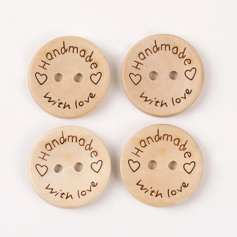 50/100Pcs Natural Wooden Buttons Handmade With Love Wood Button For  Scrapbooking Craft DIY Baby Clothing Sewing Accessories