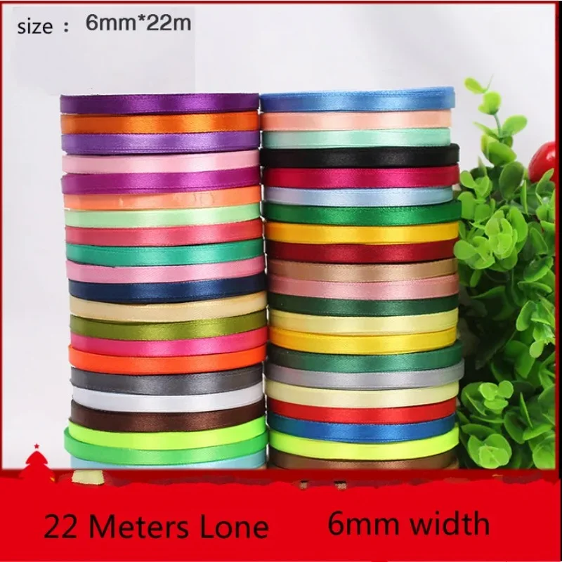 6mm 25yards Single Face Silk Satin Ribbon Decorative Gift Packing Wedding Crafts Christmas DIY Blue White Pink Red Black Ribbons