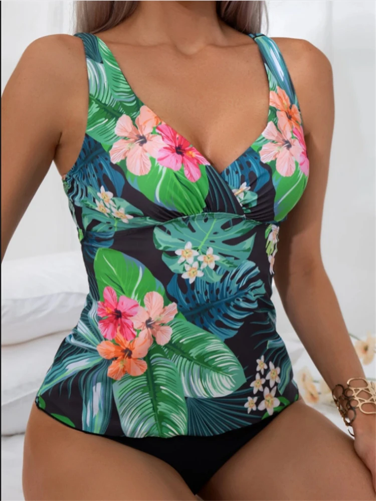 

Bikini Women Swimsuit 2024 Print Sling V Neck Bikinis Set Sexy High Waist Swimwear Summer Tankini Beachwear Bathing Suit Female