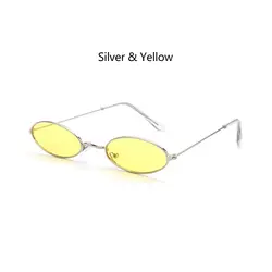 Vintage - Inspired Colorful Oval Sunglasses - Unisex Fashion Eyewear (Silver - Yellow)