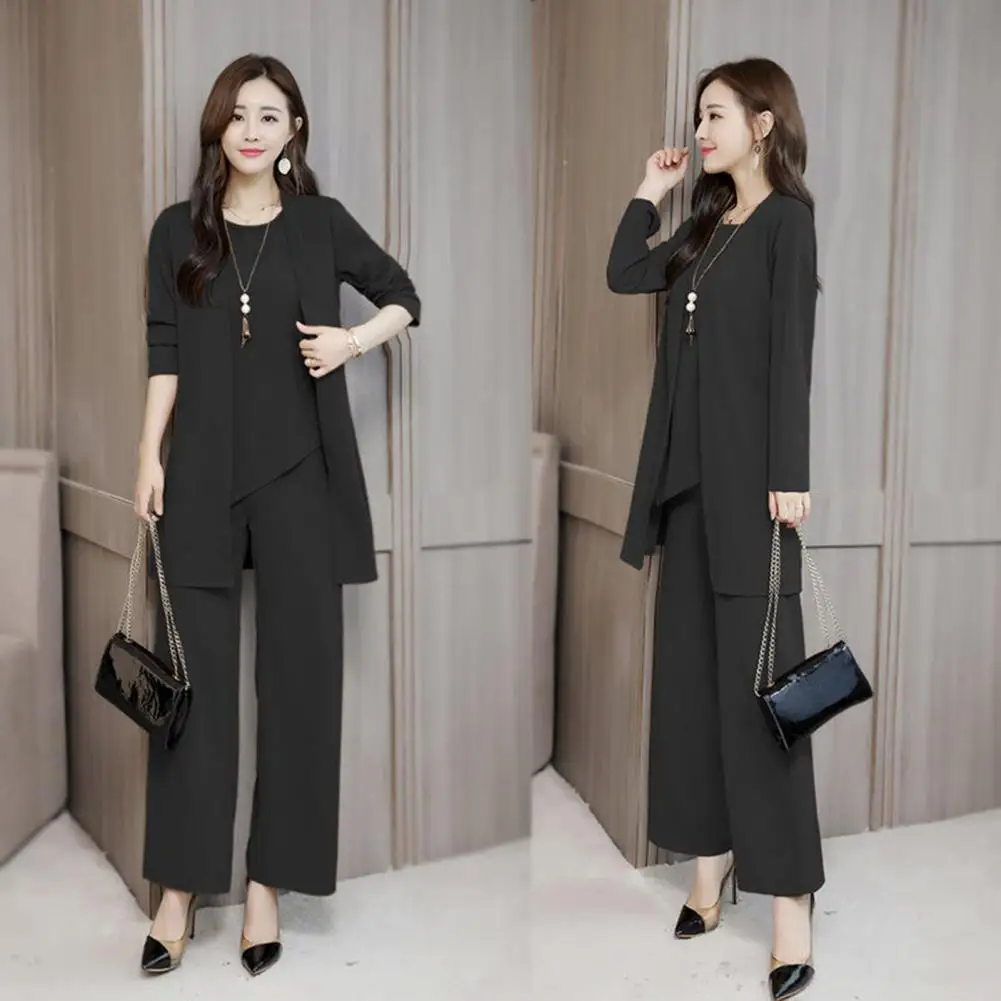 

Vest Pants Coat Comfortable Irregular Hem Breathable Pure Color Top Wide Leg Long Trousers Coat Lady Outfit Dressing Up