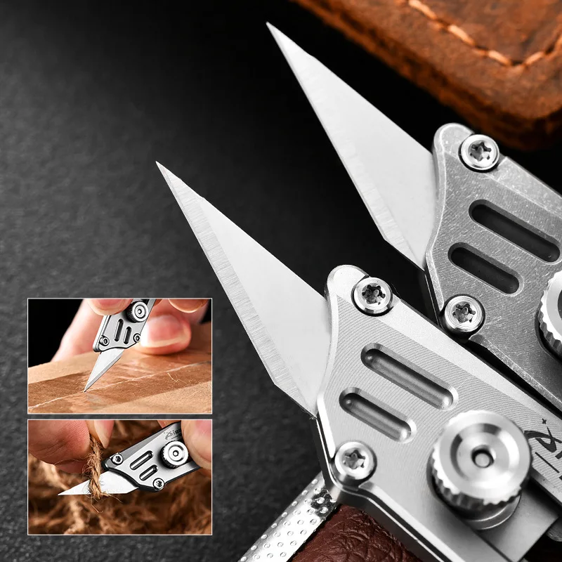 MINI Titanium Alloy Utility Knife Push Pocket Knife Portable Keychain Unboxing Cutter Survival Multitool EDC Free 5 Blades