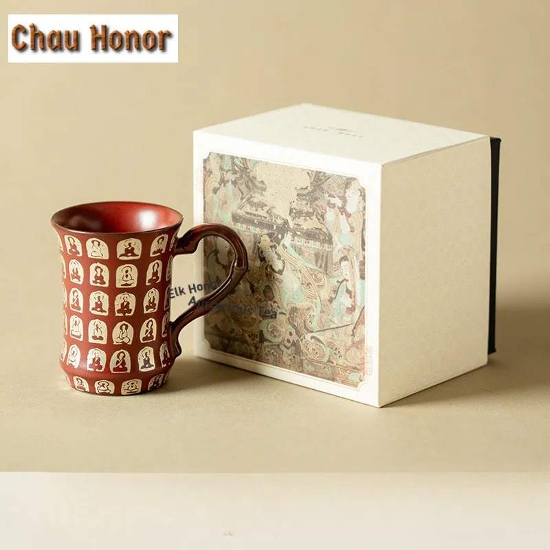 1pc 75ml Cinnabar Red Buddha Handle Teacup Luxury Tea Bowl Cute Cup Tea-tasting Smelling Cup Chazhan Master Cups Drinkware Gifts