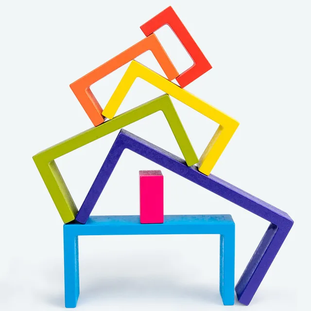 New Wooden Building Blocks Toy DIY Assembled Rainbow Set Kids Montessori Early Stacked Balance Educational Children Toys 6