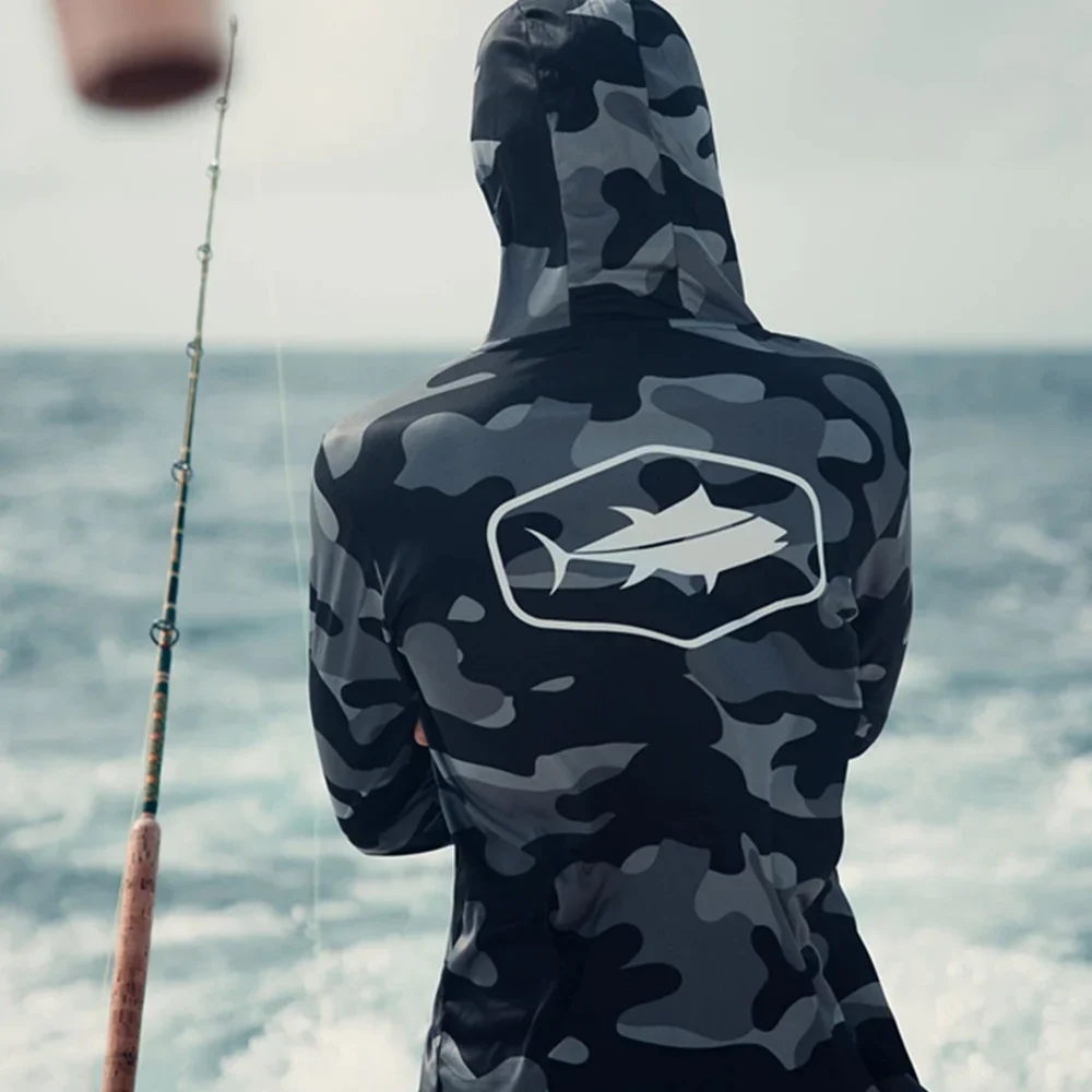 Bill Fish Gear Mens Long Sleeve Fishing Hoodie Camo Shirts Fishing Performance Apparel