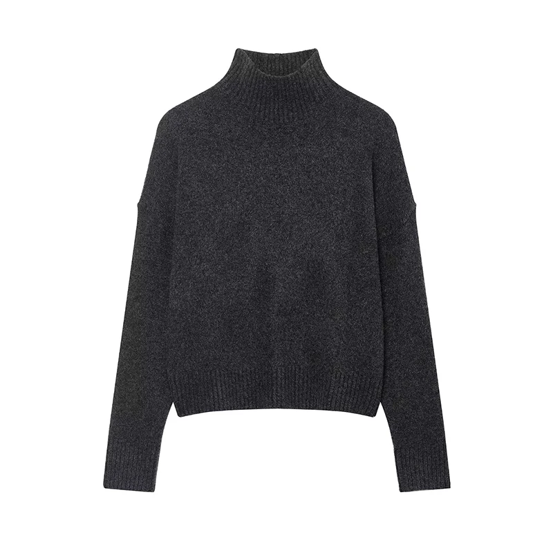 Women's Elegant Soft Knitted Top Women Fashion Long Sleeve Stand Collar Sweater Pullover 2025 New Casual Loose Knitwear Tops