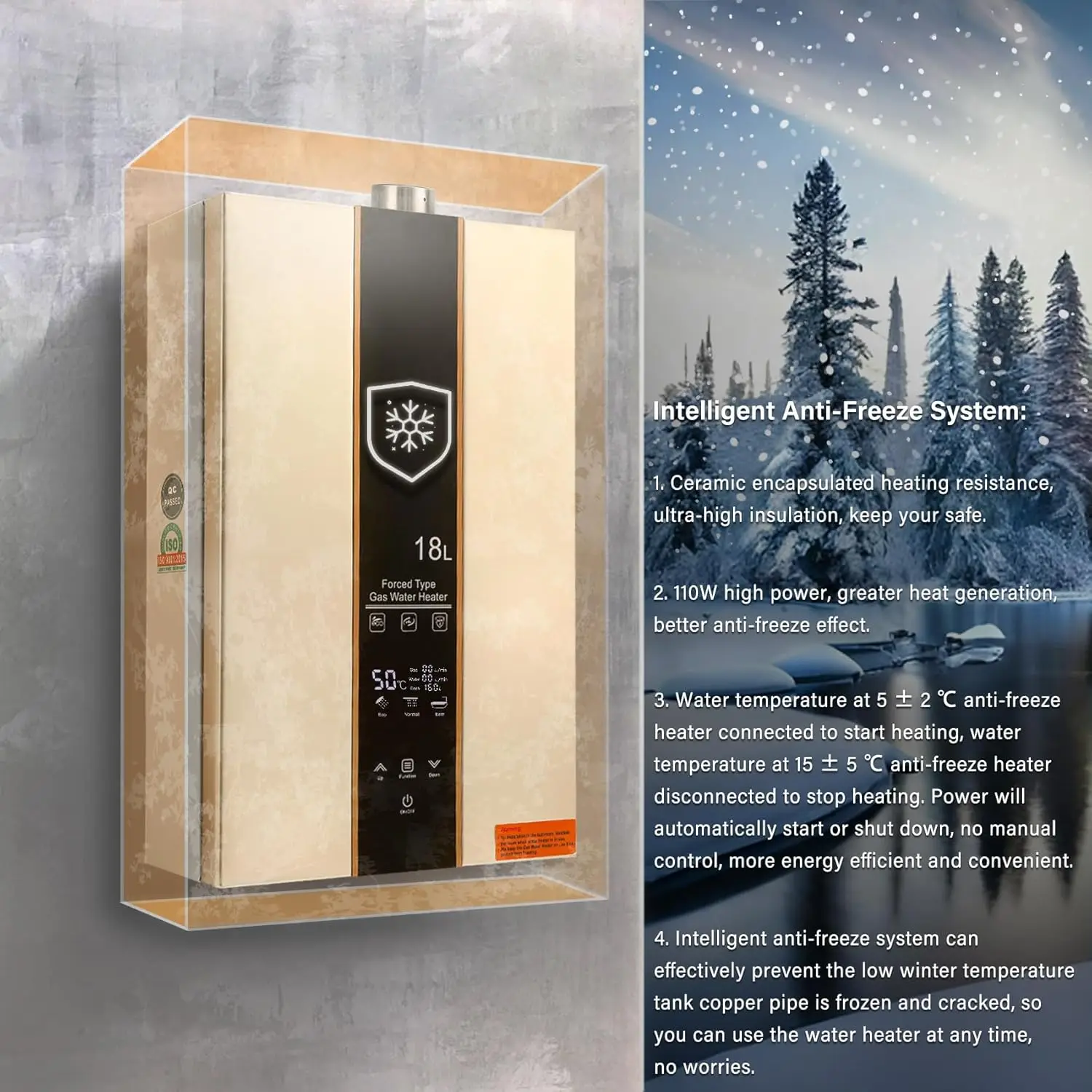 18L Tankless Water Heater Natural Gas 4.75 GPM On-Demand Instant Hot Water Heater 111000BTU with Digital Display Touch Screen
