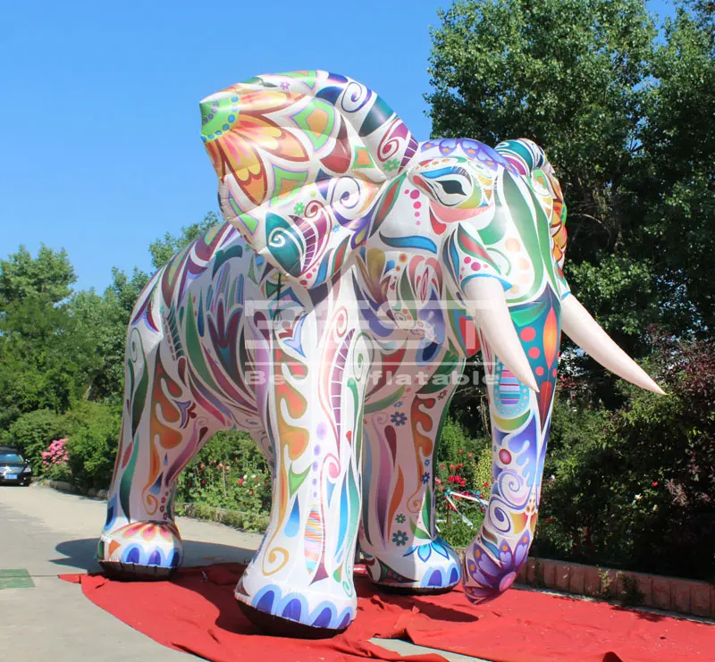5m High Giant Advertising Colorful Inflatable Elephant Mascot For Promotion Outdoor