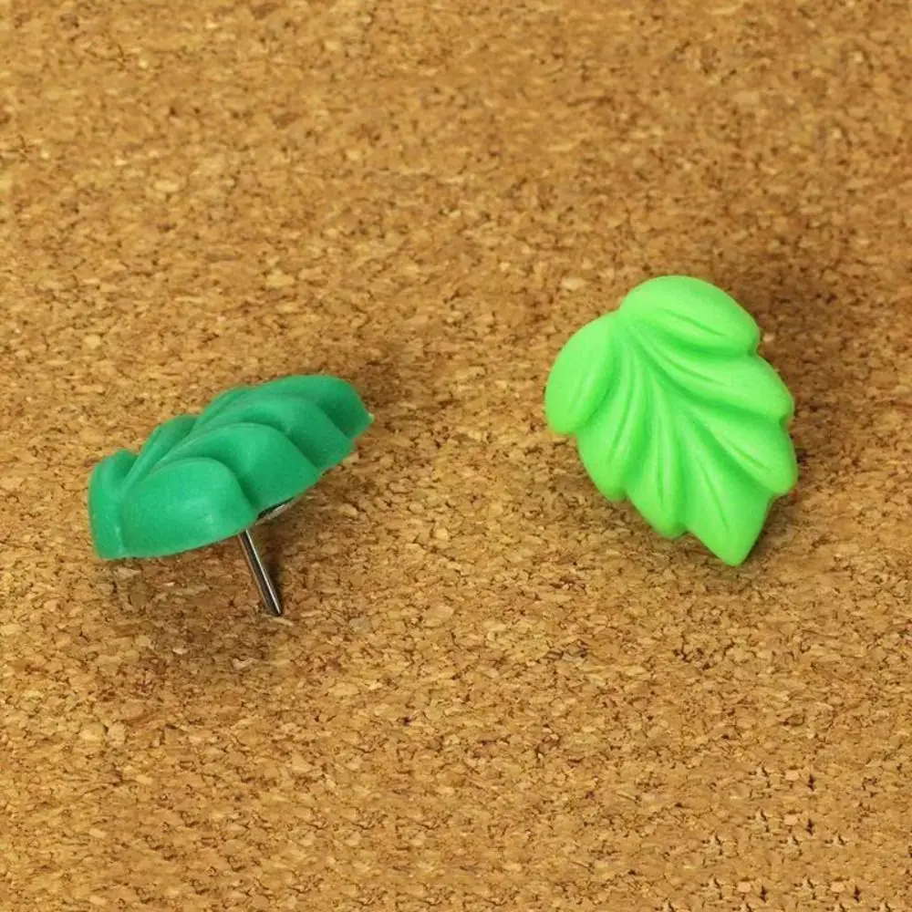 50pcs Green Leaves Shape Plastic Colored Metal Push Pins Thumbtacks Map Pin Pushpin For Art Photo Message Wall Thumb Tack