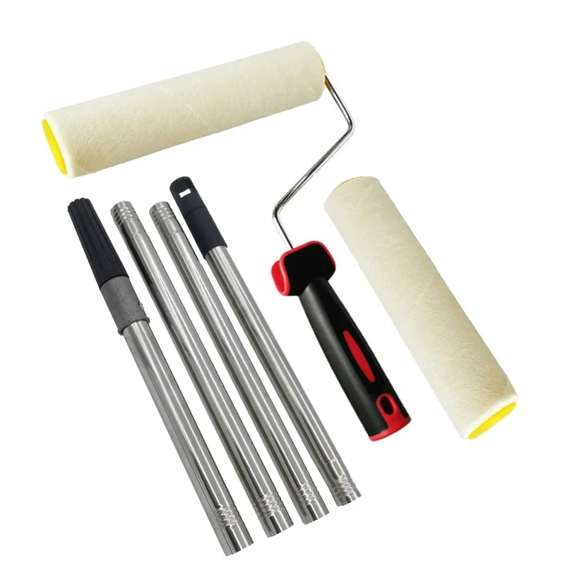 9inch Paint Roller Brush 1.1m Extension Pole Kit Rollers For Wall Decoration Rod Painting Tools Sets Wool Rollers Nap 4mm Velour 10 x 2 m sets lot large t style wall washer led aluminum housing concave type led profile channel for wall lighting