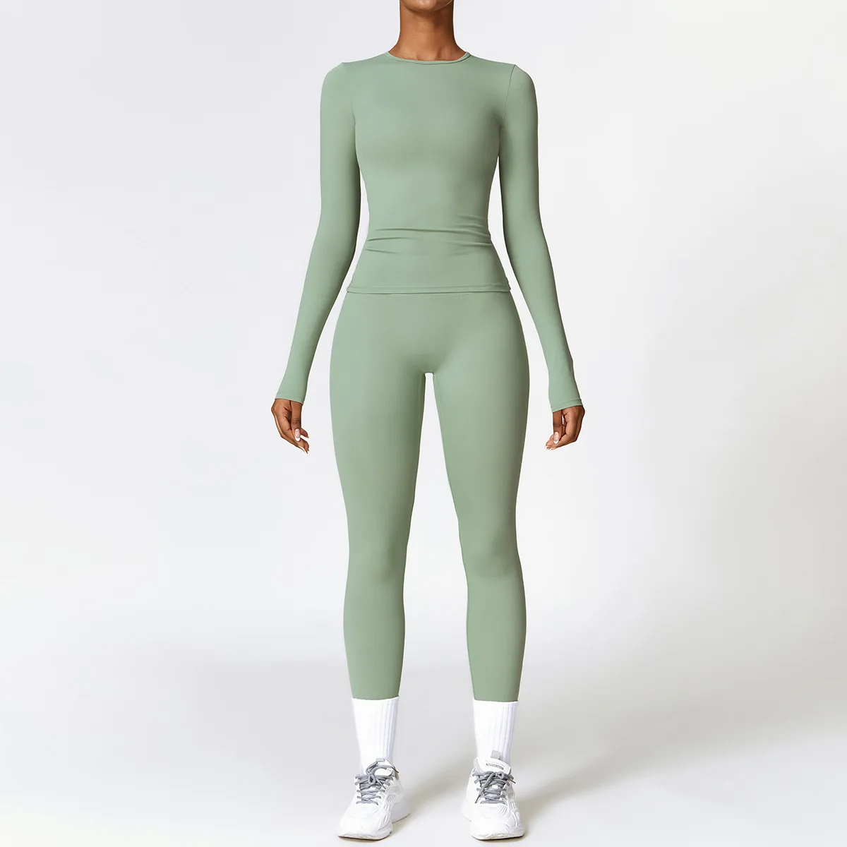 Women's 2-Piece Yoga Set: Long Sleeve Crop Top & High Waist Leggings Fitness Ensemble