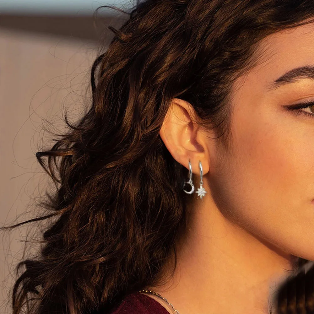 Studded Earrings Exquisite Earrings Ins Studded With Diamonds And Stars And Moon Asymmetrical Earrings Versatile Cold Style For Women