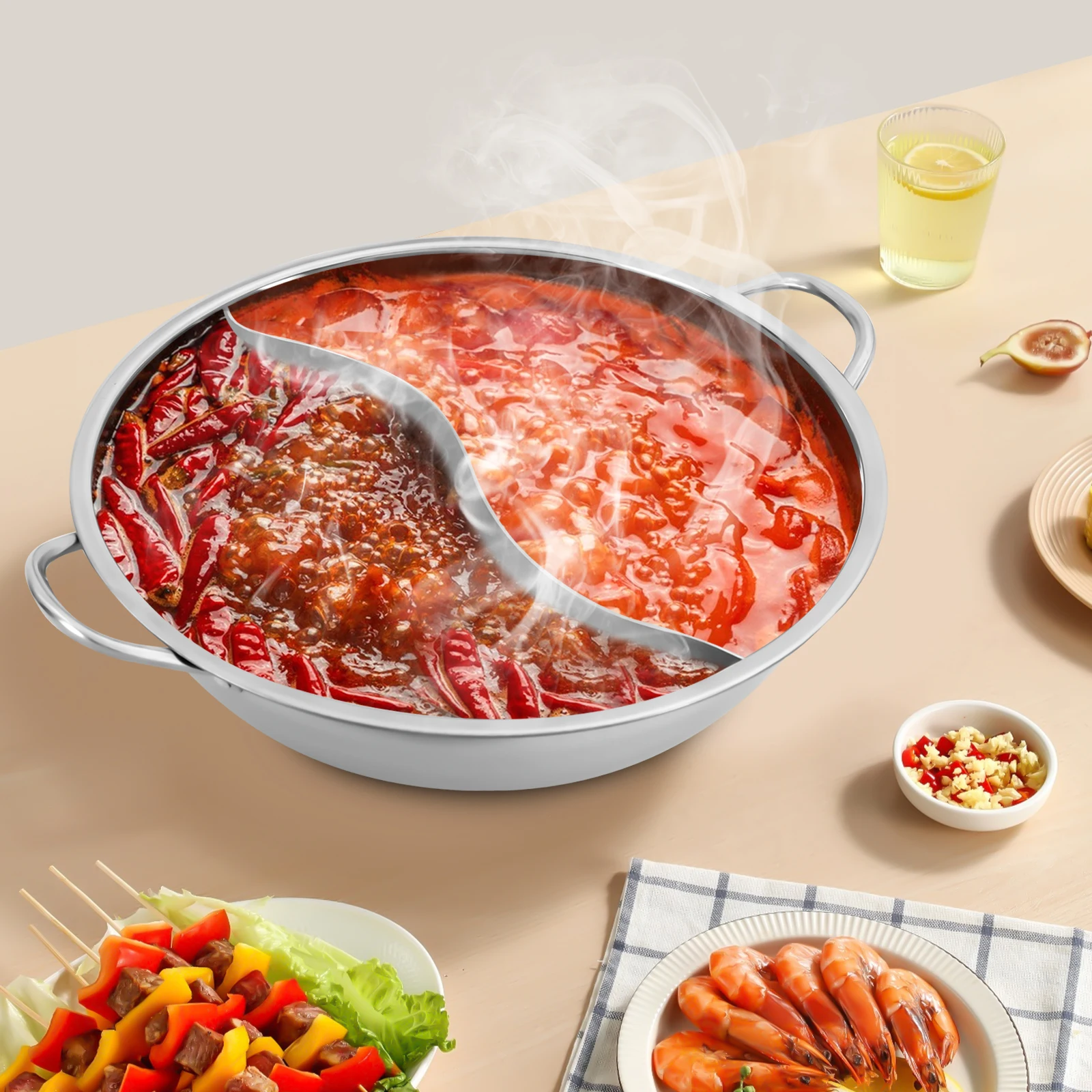 Hotpot-Set aus Edelstahl 304 mit Trennwand & Glasdeckel kaufen