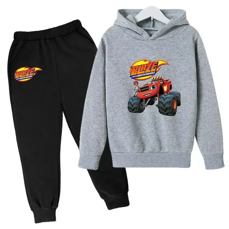 Children Boys Hoodies Set Girls Cartoon Hooded Hoodies +Long Pants 2PCS Suit Kids Outfits Blaze and The Monster Machines Clothes 4