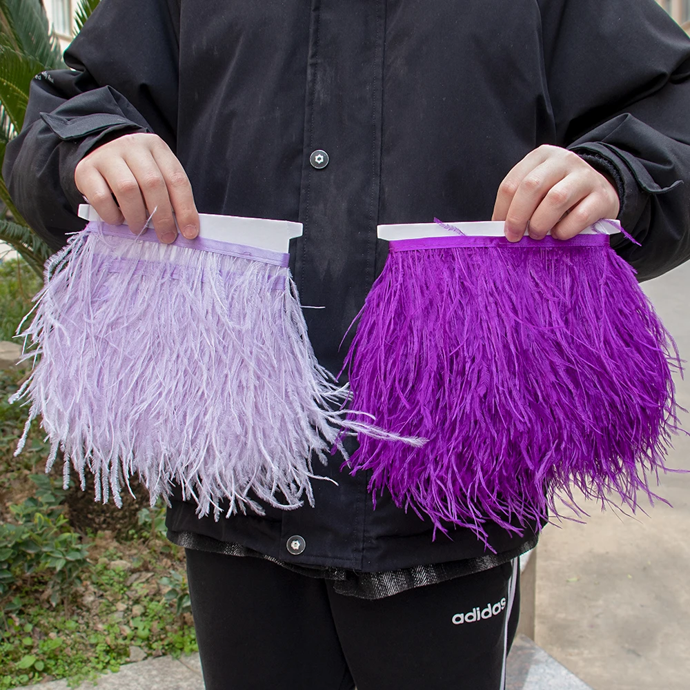 Ostrich Feathers 1/5/10Meters Light Purple Ostrich Feathers Ribbon 8-10cm/3-4Inch Long Feather Trim Fringe For Party Costumes Sewing Accessories