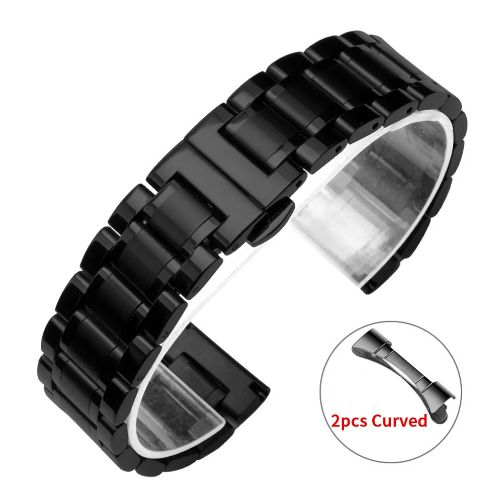 Curved End Stainless Steel Watch Band with Butterfly Buckle - Universal Wristband in Multiple Sizes