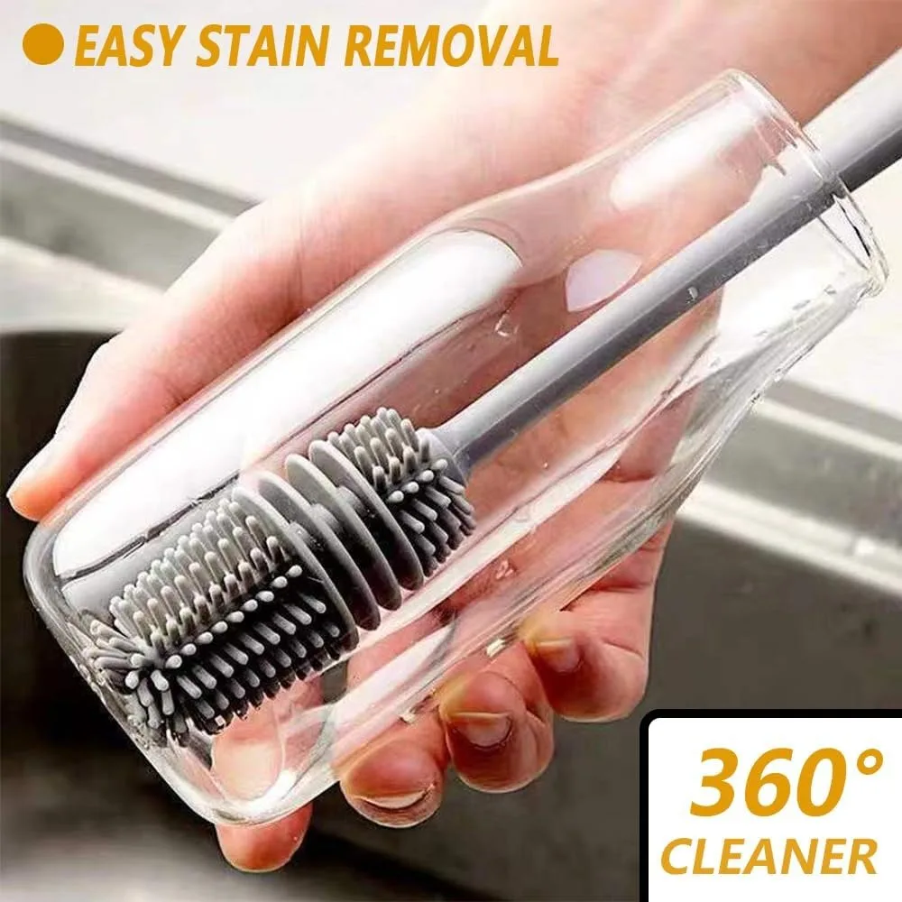 Silicone Bottle Brush , Long Handle Bottle Cleaner, 13" Bottle Cleaning Brush for Flasks, Vacuum Sports Bottles, Vases and Glassware (Grey) 1