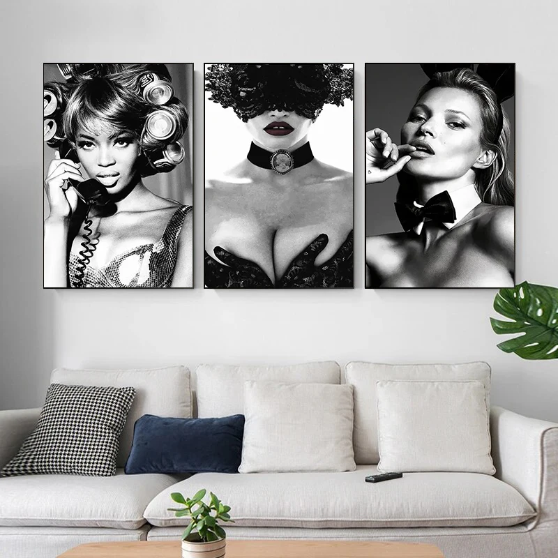 

Nordic Poster Black White Sexy Woman Art Print Fashion Canvas Painting Modern Vintage Wall Picture For Living Room Decor
