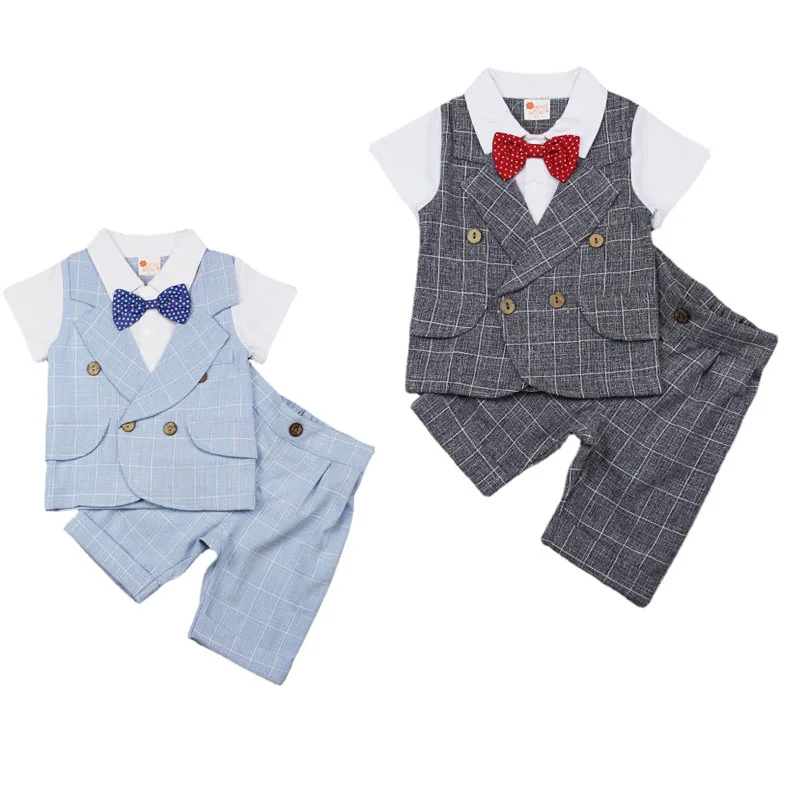 

Boys Summer Suit Baby Boy Cotton Shirt Short Sleeve England Style 2 Piece Set Children's Clothing 1-3 Years Suit Gentleman