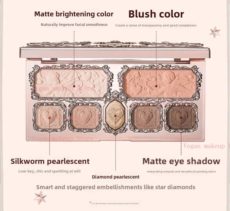 Flower Knows Strawberry Cupid Collection Make-up Palette 14g Pink Blush Highlighter Flower Know Glitter Eyeshadow Palette