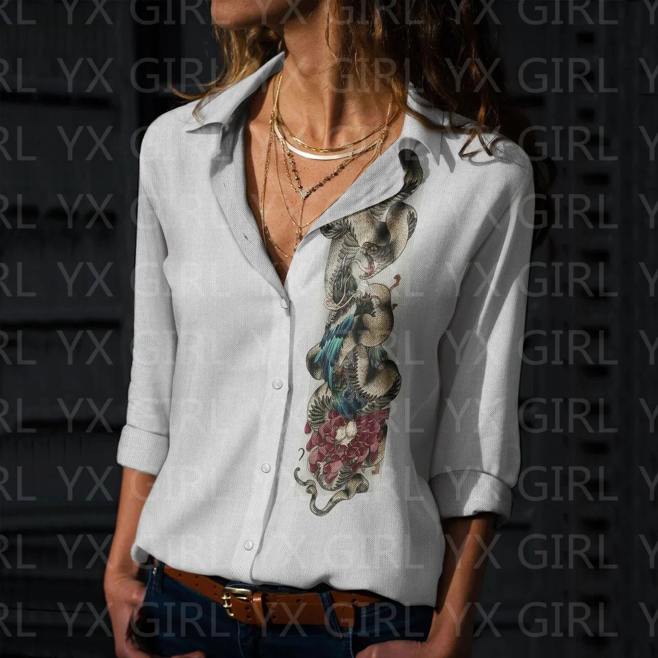 Women's Whale Printed Casual Shirt 3D Printed Button-down Shirt Casual Unique Streewear 7 style