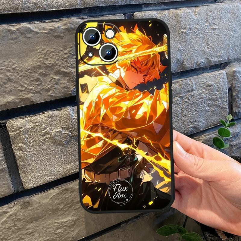 thumbnail image 1 of Demon Slayer Agatsuma Zenitsu funda de teléfono para Apple iPhone 16, 15, 14, 13, 12 mini, 11, XS, X, 8, 7 Pro Max Plus, cubierta negra de silicona suave, 1 of 5