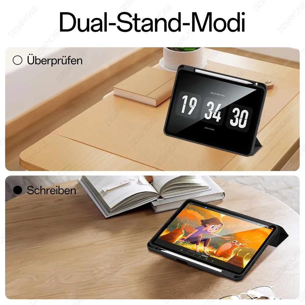 Silicone Tablet Case with Pencil Holder and Trifold Stand, Auto Sleep/Wake Feature