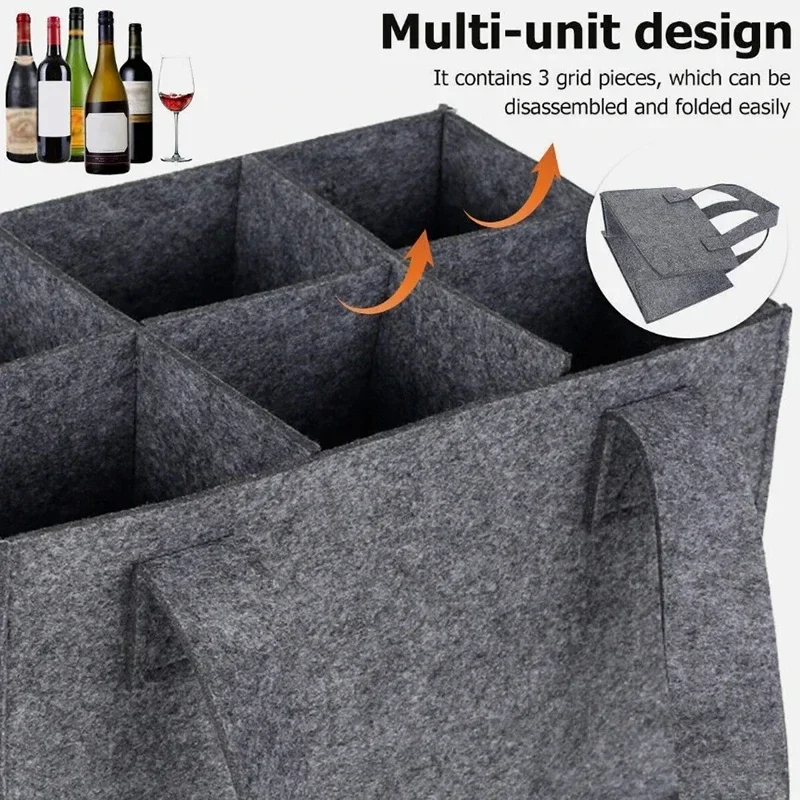 6 Bottles Felt Beer Beverage Holder Bag Protective Beer Storage Basket Washable with Carry Handle Car Beer Bottle Carrier
