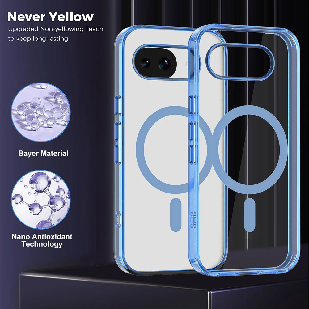 Enhanced Magnetic Transparent Case - Shockproof Clear Acrylic Hard Back Cover with Wireless Charging Compatibility