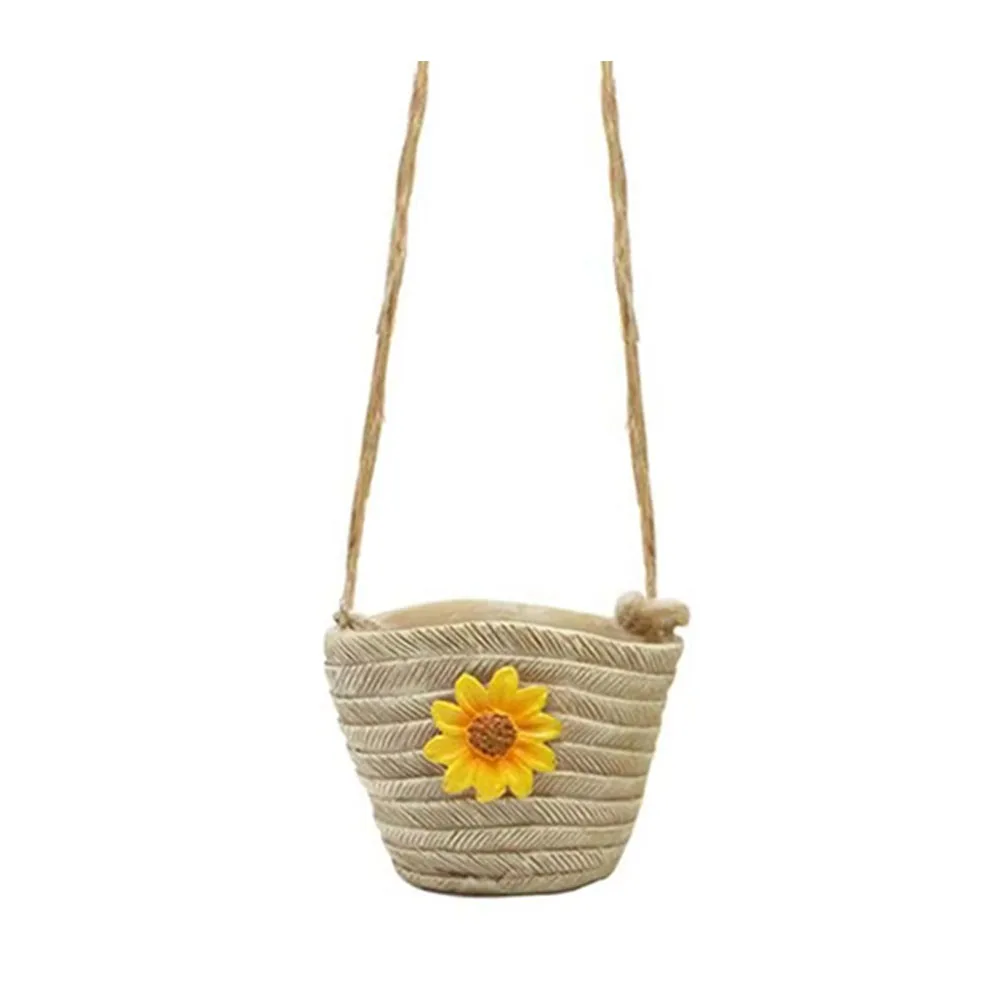 Boho Hat & Bag Planter Imitation Straw Planting Pot Resin Hanging Flower Pot Succulent Plant Pot for Balcony Garden Yard
