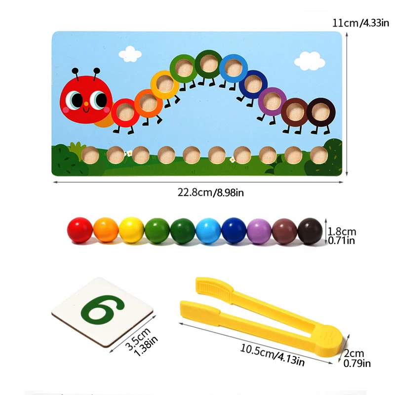 1 Set Caterpillar Calculation Clip Bead Toys Children's Montessori Color Concentration Training Educational Early Education Toys