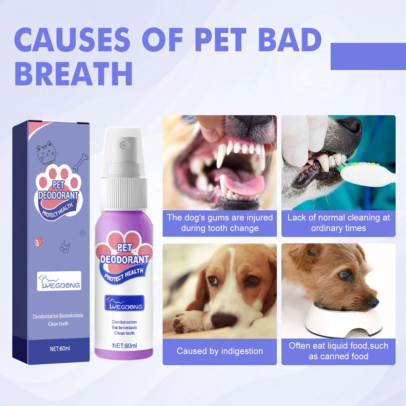Dog Breath Spray Oral Cleaning Pet Cat Deodorization and Odor Removal Oral Spray Freshener