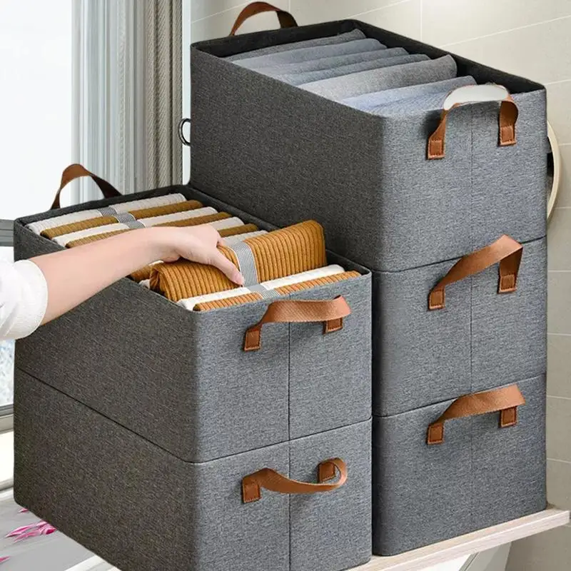

Clothing Storage Box Household Clothing Organizer Foldable Fabric Storage Box Cotton And Linen Wardrobe Storage Artifact