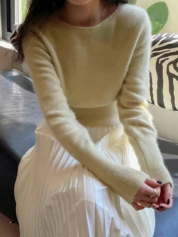 100% pure cashmere sweater knitted bottoming shirt women's new autumn and winter high waist short sweater 3