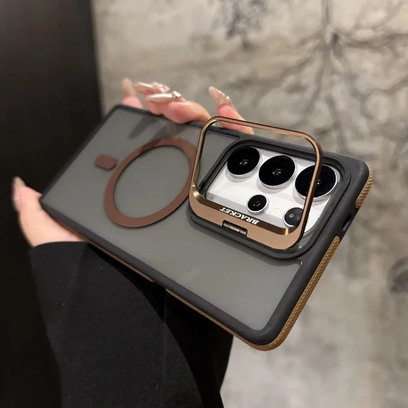 Elegant Dual-Tone Magnetic Shock-Absorbing Protective Case with Luxury Metal Bracket
