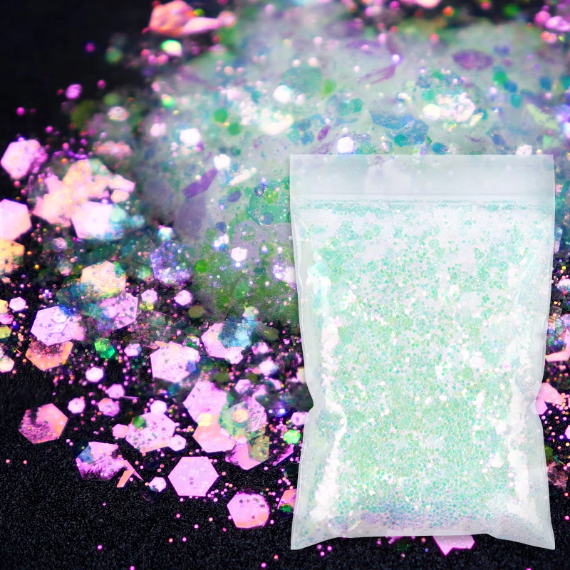 50g/bag Mixed Hexagon Resin Filling Chunky Glitter For Epoxy Resin Filler  UV Silicone Mold Mermaid Sequins Resin Pigment Powder