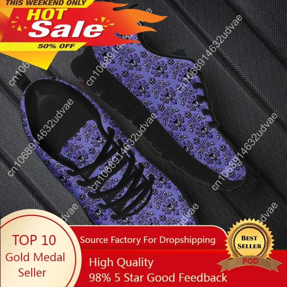 2023 Casual Shoes For Women Purple Haunted Mansion Print Running Jogging Lace Up Workout Ladies Sneakers Flats Shoes