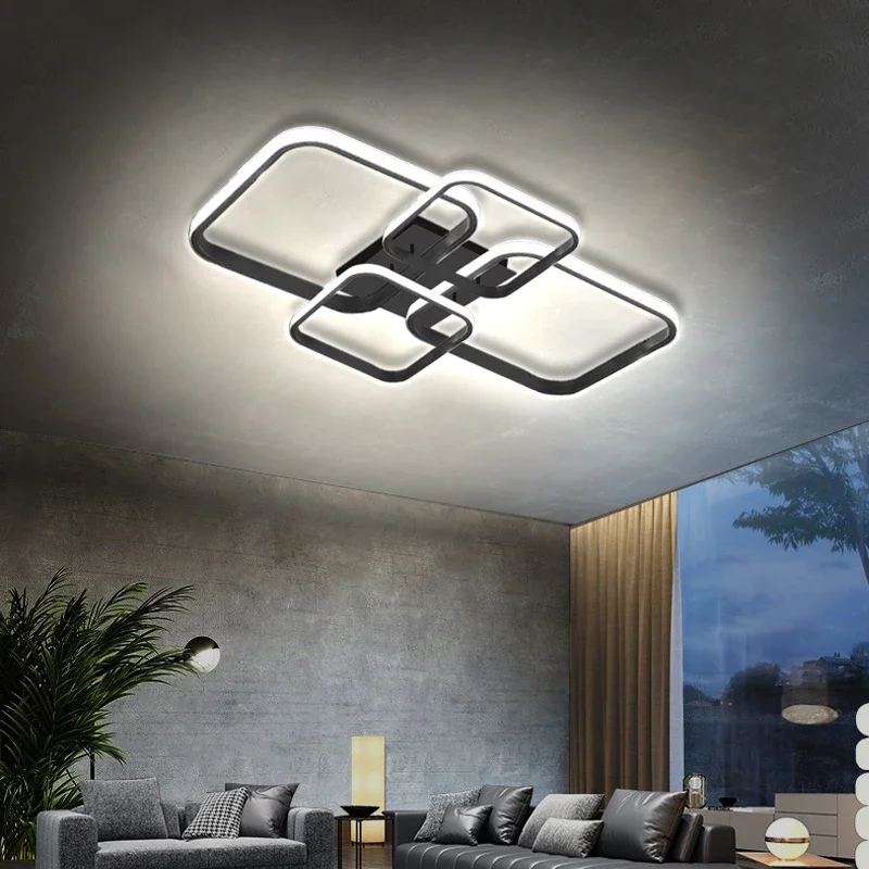 LED Ceiling Light Living Room Lighting Square 4 Heads Black and White Lamps Living Room Study Home Decor Fixture Lustre