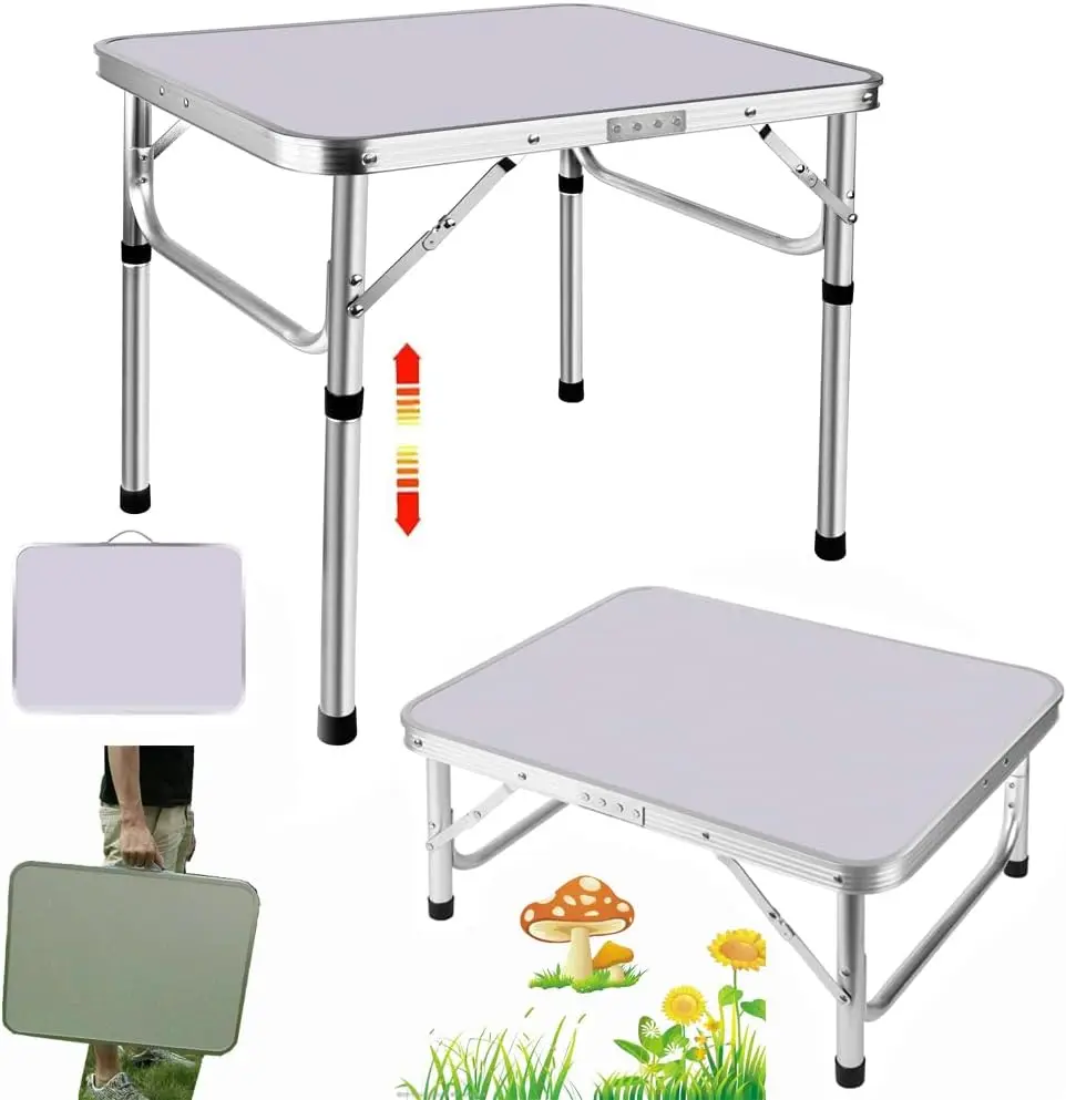 Klappbarer Campingtisch, tragbarer Picknicktisch für drinnen/draußen, Balkon, Markette, Küche, Arbeit, 2 Höhen 20 cm/56 cm, Größe: 60 x 45 cm