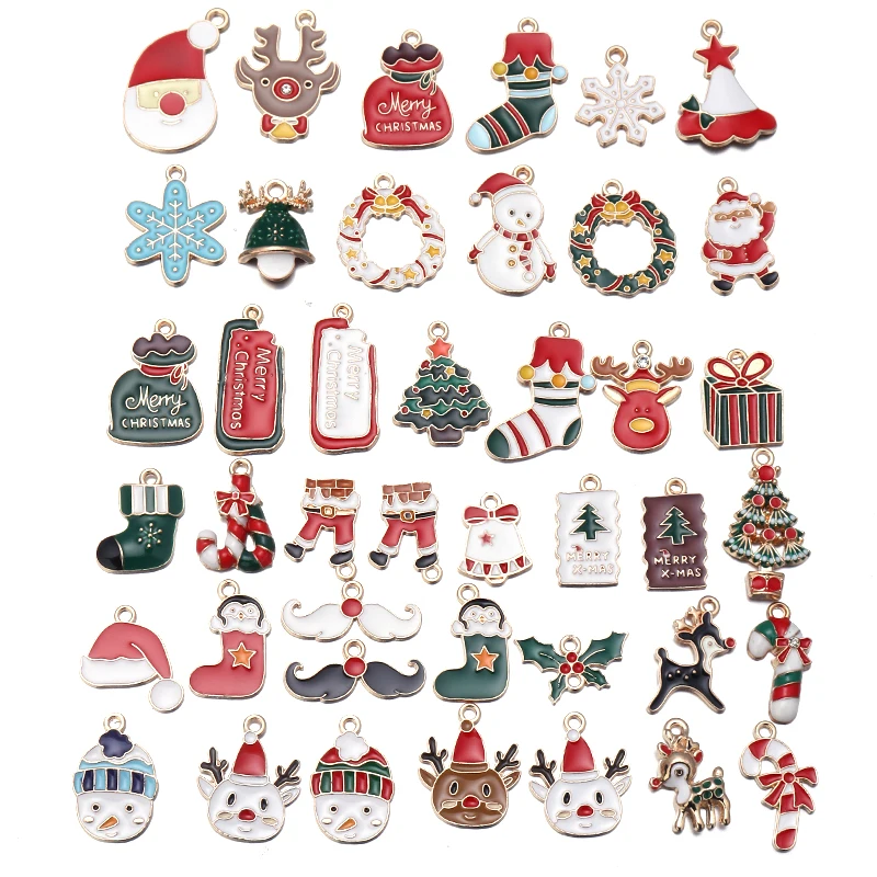 

10PCS Christmas Alloy Pendant Silver Gold Necklace Christmas Tree Gloves Shoes Elk For Jewelry Making Diy Bracelet Accessories