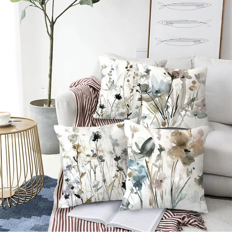 

Chinese Ink Scenic Pillow Case Print Cushion Cover 45*45 Sofa Decor Soft Short Plush Pillow Cases Decoration Waist Pillow Cover
