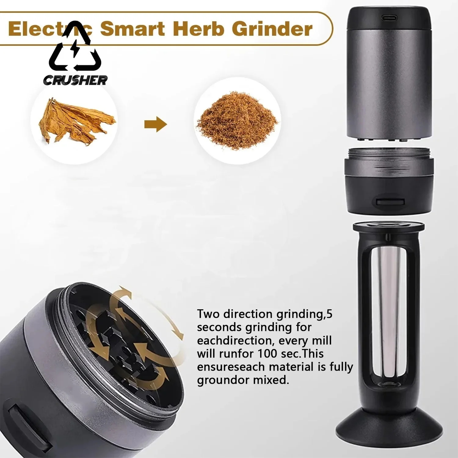 Herb Grinder Smoking Accessories CRUSHER Electric Herb Grass Grinder Horn Tube Cigarrate Filling Machine Spice Herbal Crushers for Tobacco Shop