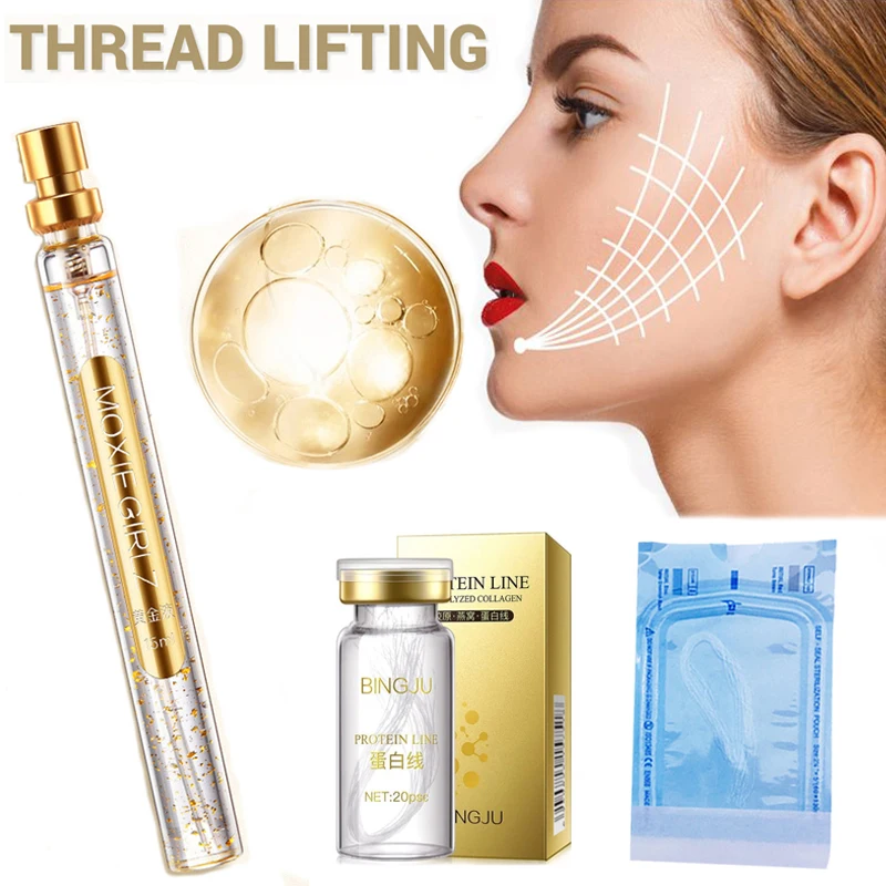 No Neddle Face Filler Absorbable Collagen Protein Thread Face Lift Plump Silk Fibroin Line Carving Anti Aging Essence Korean