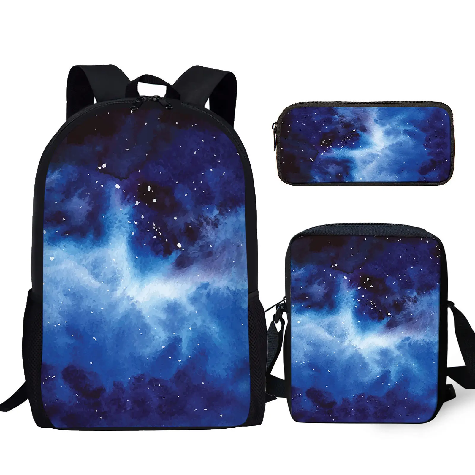 Purple Star/Galaxy Design Durable Large Capacity Backpack Youth Casual Outdoor Travel Bag With Zipper Messenger Bag Pencil Case