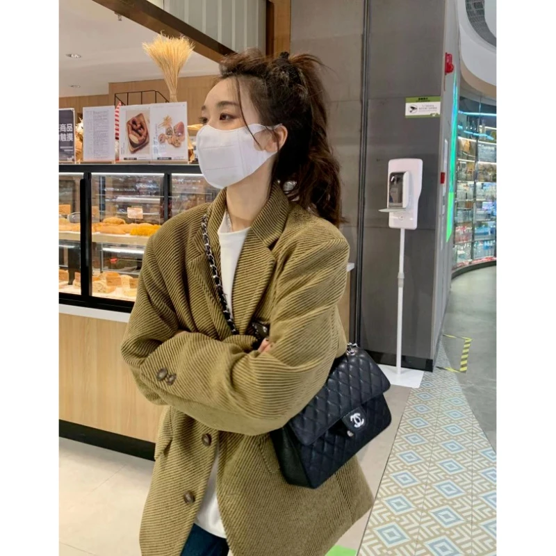 

Women's Autumn/Winter British Style Short Woolen Blazers Coats Retro Casual Solid Color Loose Herringbone Blazer Collar Coats