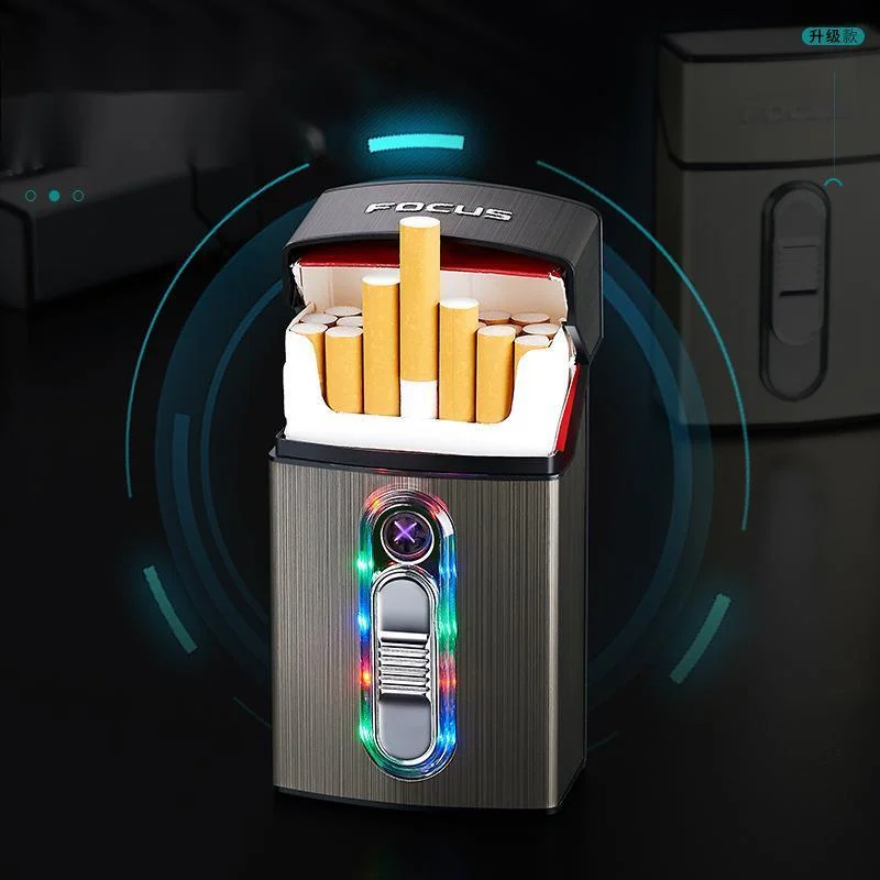 Cigarette Cae Built-in Arc Lighter Cigarette Box Storage Container with Rechargeable Electric Lighter Gift for Men
